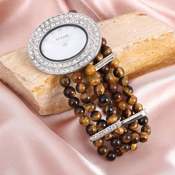 STRADA Stretch Bracelet Austrian Crystal Watch Tiger's Eye - Picture 3 of 5